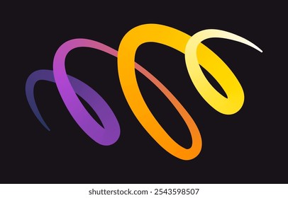 Linhas de gradiente de cor de néon. Faixa de rabisco com elementos ondulados. Abstrato orgânico dinâmico colorido Formas no fundo escuro