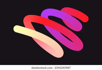 Linhas de gradiente de cor de néon. Faixa de rabisco com elementos ondulados. Abstrato orgânico dinâmico colorido Formas no fundo escuro