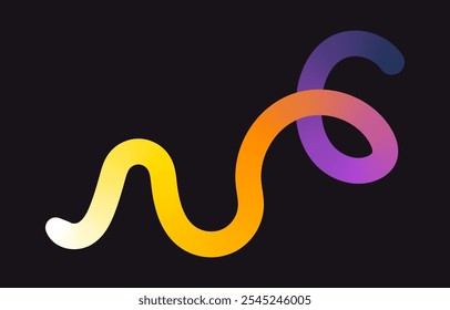 Neon Color Gradient squiggle lines. Scribble stripe with wavy elements. Abstract organic dynamic colorful Shapes on dark background