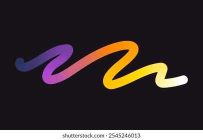 Neon Color Gradient squiggle lines. Scribble stripe with wavy elements. Abstract organic dynamic colorful Shapes on dark background