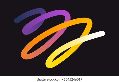 Líneas de garabato de degradado de color neón. Banda de garabatos con Elementos ondulados. Formas coloridas dinámicas orgánicas Abstractas sobre fondo oscuro
