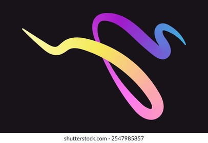 Neon Color Gradient squiggle lines. Scribble stripe with wavy elements. Abstract organic dynamic colorful Shapes on dark background