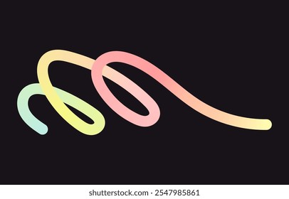 Neon Color Gradient squiggle lines. Scribble stripe with wavy elements. Abstract organic dynamic colorful Shapes on dark background