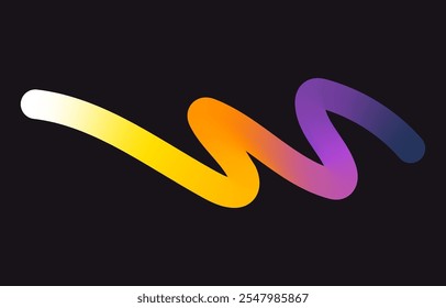 Neon Color Gradient squiggle lines. Scribble stripe with wavy elements. Abstract organic dynamic colorful Shapes on dark background