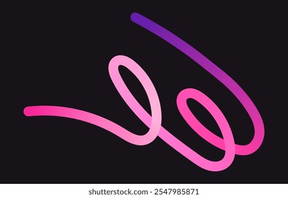 Neon Color Gradient squiggle lines. Scribble stripe with wavy elements. Abstract organic dynamic colorful Shapes on dark background