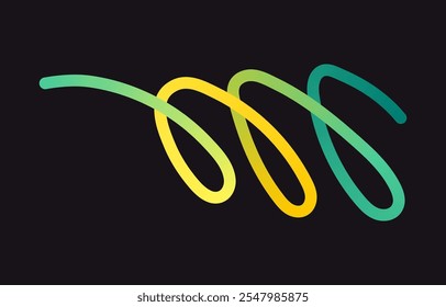 Neon Color Gradient squiggle lines. Scribble stripe with wavy elements. Abstract organic dynamic colorful Shapes on dark background