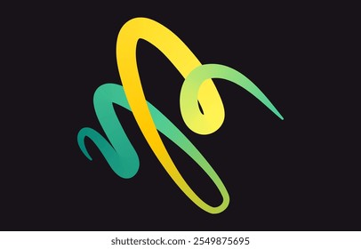 Neon Color Gradient squiggle lines. Scribble stripe with wavy elements. Abstract organic dynamic colorful Shapes on dark background