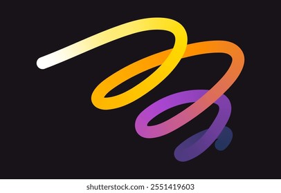 Neon Color Gradient squiggle lines. Scribble stripe with wavy elements. Abstract organic dynamic colorful Shapes on dark background