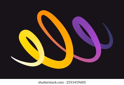 Neon Color Gradient squiggle lines. Scribble stripe with wavy elements. Abstract organic dynamic colorful Shapes on dark background