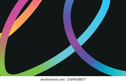 Neon Color Gradient squiggle lines. Scribble stripe with wavy elements. Abstract organic dynamic colorful Shapes on dark background