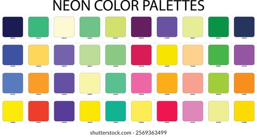 Neon Color Guide Palette. For interior design, graphic designer, branding, data visualization, fashion business, garments, seasonal color analysis, and paints companies.