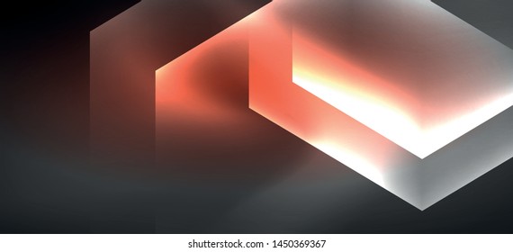 Neon color hexagon shapes, lines on black background. Modern template for web backdrop design. Abstract geometric frame. Vector futuristic template background.