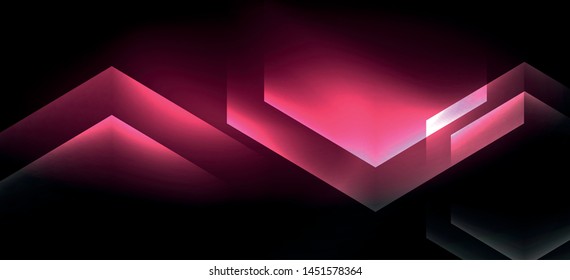 Neon color hexagon shapes, lines on black background. Modern template for web backdrop design. Abstract geometric frame. Vector futuristic template background.
