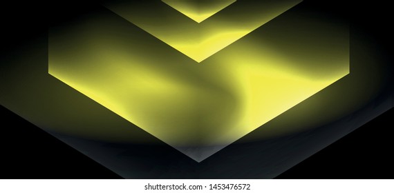 Neon color hexagon shapes, lines on black background. Modern template for web backdrop design. Abstract geometric frame. Vector futuristic template background.