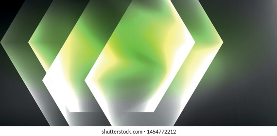 Neon color hexagon shapes, lines on black background. Modern template for web backdrop design. Abstract geometric frame. Vector futuristic template background.