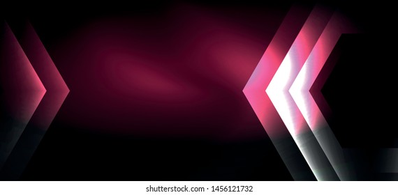 Neon color hexagon shapes, lines on black background. Modern template for web backdrop design. Abstract geometric frame. Vector futuristic template background.