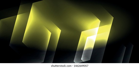 Neon color hexagon shapes, lines on black background. Modern template for web backdrop design. Abstract geometric frame. Vector futuristic template background.