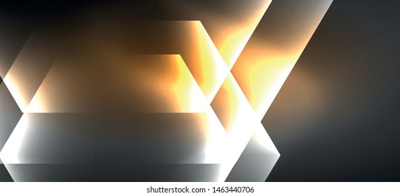 Neon color hexagon shapes, lines on black background. Modern template for web backdrop design. Abstract geometric frame. Vector futuristic template background.