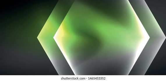 Neon color hexagon shapes, lines on black background. Modern template for web backdrop design. Abstract geometric frame. Vector futuristic template background.