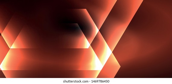 Neon color hexagon shapes, lines on black background. Modern template for web backdrop design. Abstract geometric frame. Vector futuristic template background.