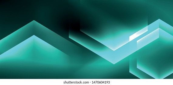 Neon color hexagon shapes, lines on black background. Modern template for web backdrop design. Abstract geometric frame. Vector futuristic template background.