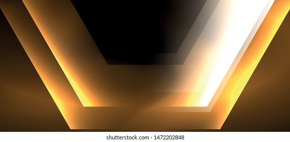 Neon color hexagon shapes, lines on black background. Modern template for web backdrop design. Abstract geometric frame. Vector futuristic template background.