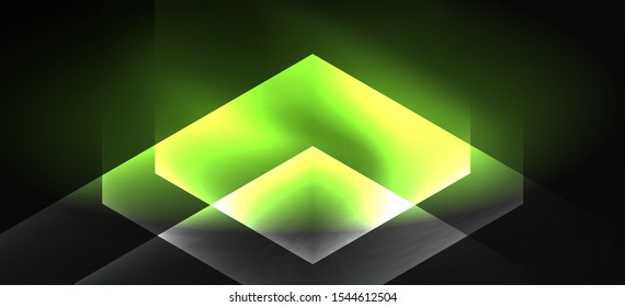 Neon color hexagon shapes, lines on black background. Modern template for web backdrop design. Abstract geometric frame. Vector futuristic template background.