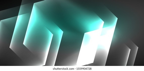Neon color hexagon shapes, lines on black background. Modern template for web backdrop design. Abstract geometric frame. Vector futuristic template background.