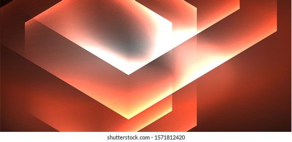 Neon color hexagon shapes, lines on black background. Modern template for web backdrop design. Abstract geometric frame. Vector futuristic template background.