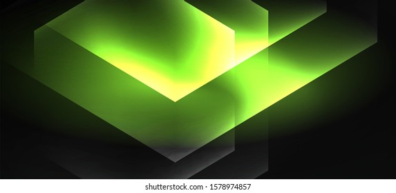 Neon color hexagon shapes, lines on black background. Modern template for web backdrop design. Abstract geometric frame. Vector futuristic template background.