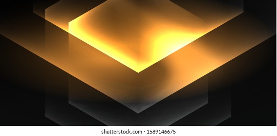 Neon color hexagon shapes, lines on black background. Modern template for web backdrop design. Abstract geometric frame. Vector futuristic template background.