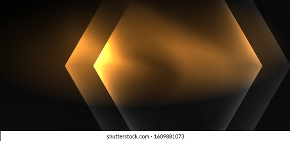 Neon color hexagon shapes, lines on black background. Modern template for web backdrop design. Abstract geometric frame. Vector futuristic template background.