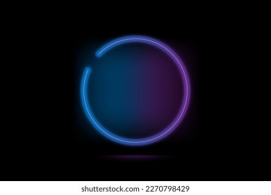 Neon color light circle frame. Retro fluorescent  border. Object on gradient background vector. 