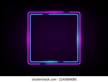 Neonfarbener Lichtrahmen. Retro-Rechteck fluoreszierend für Wandrahmen. Objekt auf transparentem Hintergrund, Vektorgrafik. Neon-line im grafischen Stil.