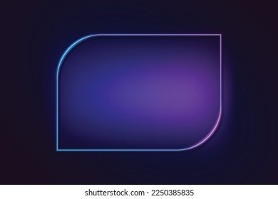 Rectángulo de luz de color neón con marco de curva. Borde fluorescente retro. Objeto en el vector de fondo degradado. Línea de neón en estilo gráfico.