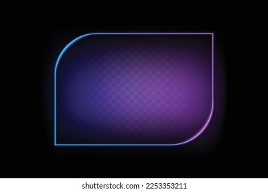 Neon color light rectangle with curve frame. Retro fluorescent border. Object on gradient background vector. Neon line in graphic style.