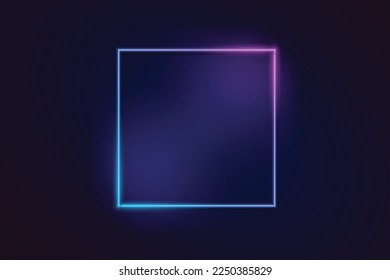 Neon color light square frame. Retro fluorescent  border. Object on gradient background vector. Neon line in graphic style.