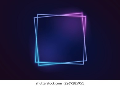 Neon color light square frame. Retro fluorescent  border. Object on gradient background vector.