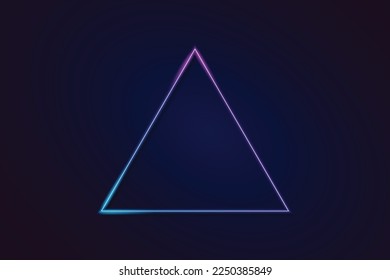 Neon color light triangle frame. Retro fluorescent  border. Object on gradient background vector. Neon line in graphic style.