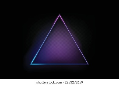 Neon color light triangle frame. Retro fluorescent  border. Object on gradient background vector. Neon line in graphic style.