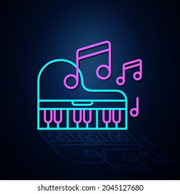 Neon color piano and musical note icon looks clear. Neon line icon. Entertainment and karaoke music icon. neon icon.