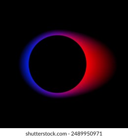 Neon color round frame with gradient effect. Blurred blue red light circle background. Abstract blending colored bright icon. Colorful geometric graphic vector illustration isolated on black.