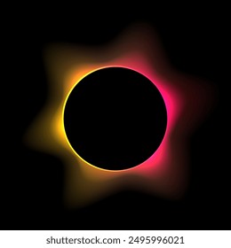 Neon color round frame with gradient effect. Abstract blurred red yellow light circle background. Colored bright blending wavy icon. Colorful geometric graphic vector illustration isolated on black.