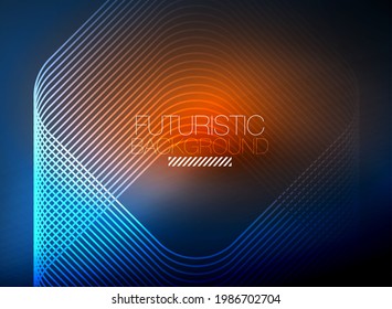 Neon color square shape lines abstract background. Shiny magic energy and motion concept, vector abstract wallpaper background