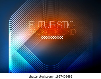 Neon color square shape lines abstract background. Shiny magic energy and motion concept, vector abstract wallpaper background