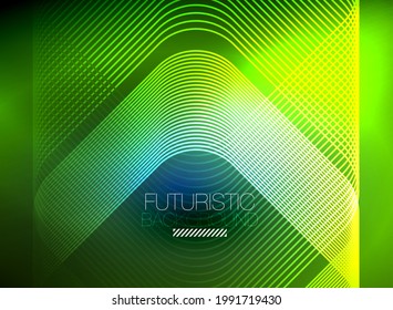 Neon color square shape lines abstract background. Shiny magic energy and motion concept, vector abstract wallpaper background