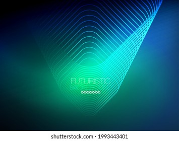 Neon color square shape lines abstract background. Shiny magic energy and motion concept, vector abstract wallpaper background