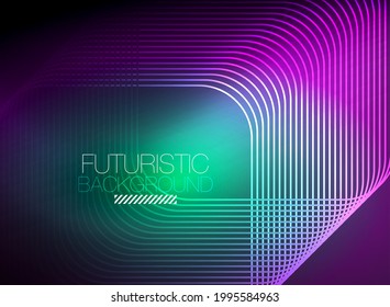 Neon color square shape lines abstract background. Shiny magic energy and motion concept, vector abstract wallpaper background