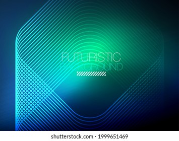 Neon color square shape lines abstract background. Shiny magic energy and motion concept, vector abstract wallpaper background