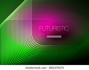 Neon color square shape lines abstract background. Shiny magic energy and motion concept, vector abstract wallpaper background